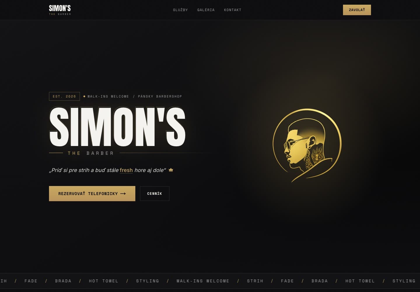 Ukážka hlavnej stránky simonsthebarber.sk